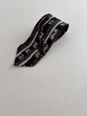 Bill Blass Silk Tie Brown Gray Abstract Striped The Bon Marché Vintage